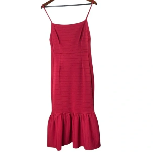 ANTHROPOLOGIE Hutch Square Neck Slim Midi Dress In Cranberry Size L -NWT - Picture 3 of 10